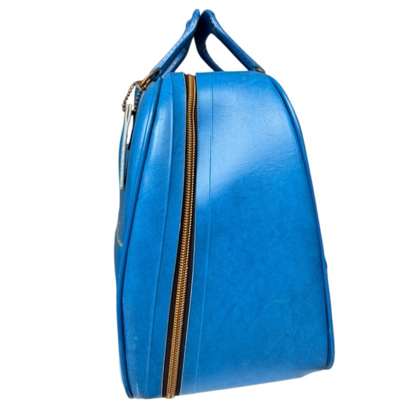 Vintage 80s Blue Bowling Bag Vinyl Tote with Ball Holder, Retro Bowling Bag - Picture 3 of 17